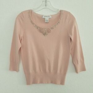 JUDITH HART PETITES Pink Embellished Silk Blend Women's Knit Sweater NWOT